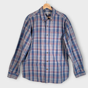 CARHARTT Relaxed Fit Shirt Men's LARGE Plaid 100% Cotton Button Down Blue Casual